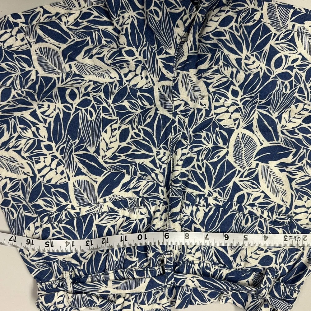 ANA Blue White Floral Print Paperbag Linen Shorts Belt Women Size S New